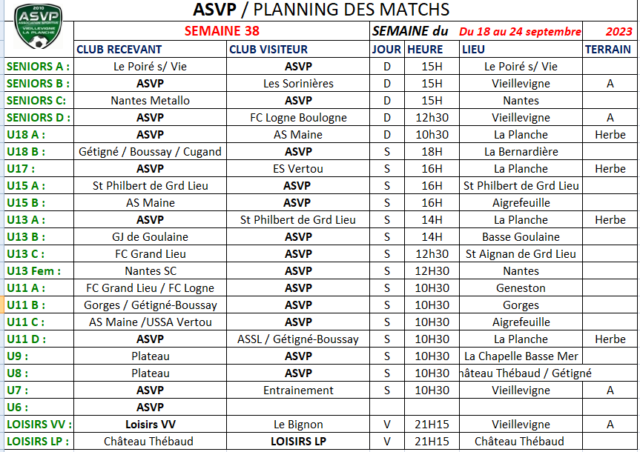 Planning semaine 38 du 18 au 24 septembre - Site Web de l'ASVP Football ...